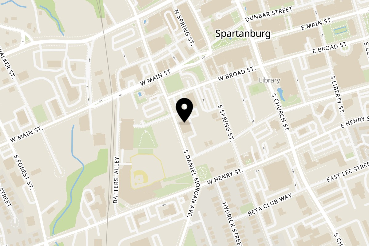 Map showing the location of Señor Birds Spartanburg on 149 S Daniel Morgan Ave in Spartanburg